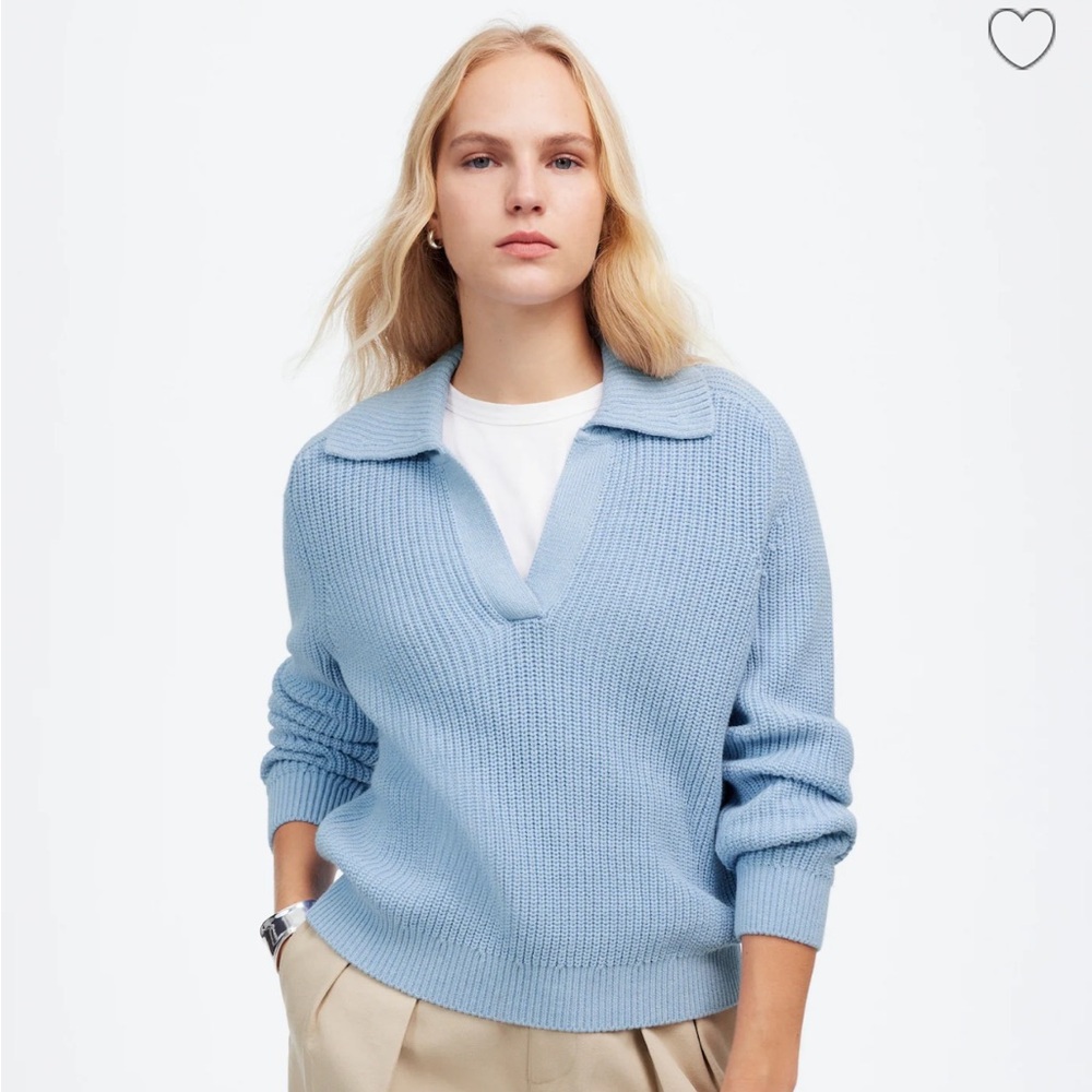 Madewell shaker stitch Johnny collar sweater in robins egg blue